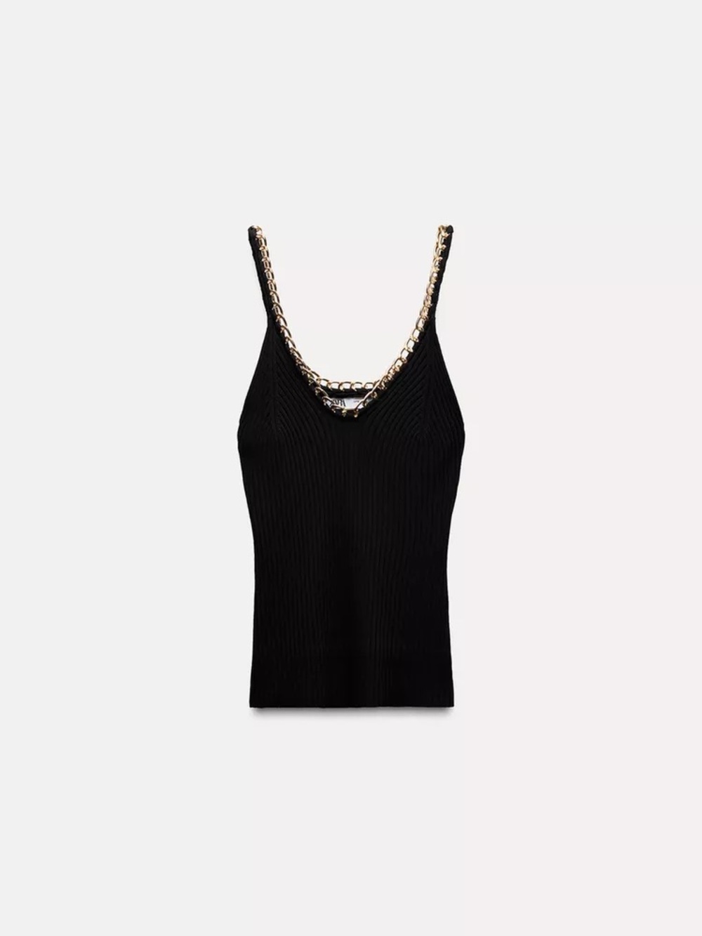 NWT ZARA Black Ribbed Chain-Trim Cami Top SIZE LARGE